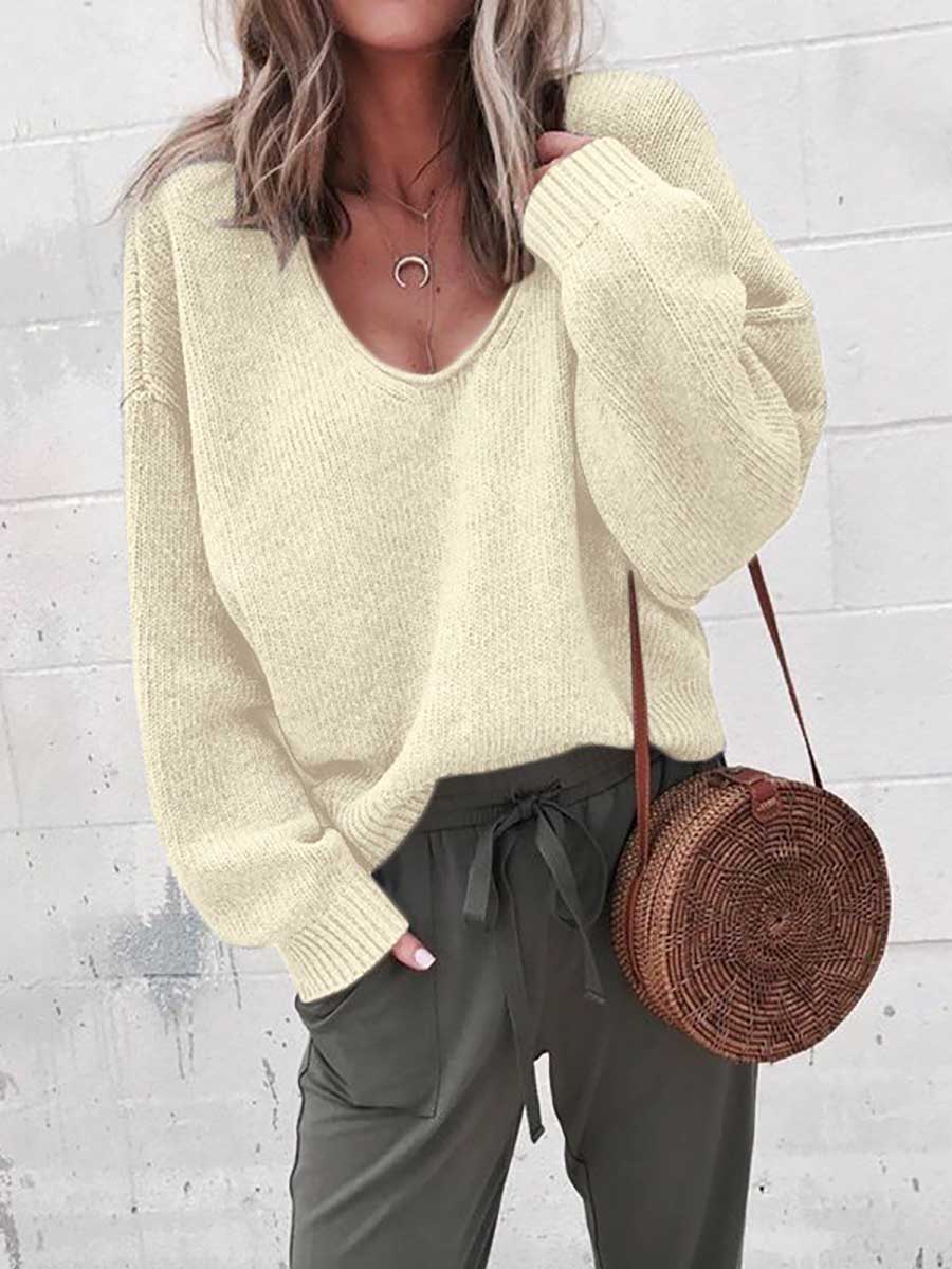 Bellevoga V-neck long sleeve sweater knit