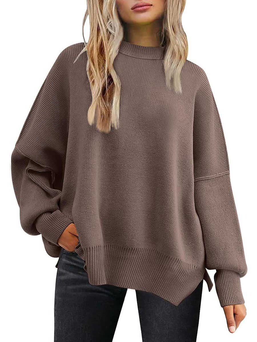 Bellevoga Crew Neck Batwing Long Sleeve Sweater