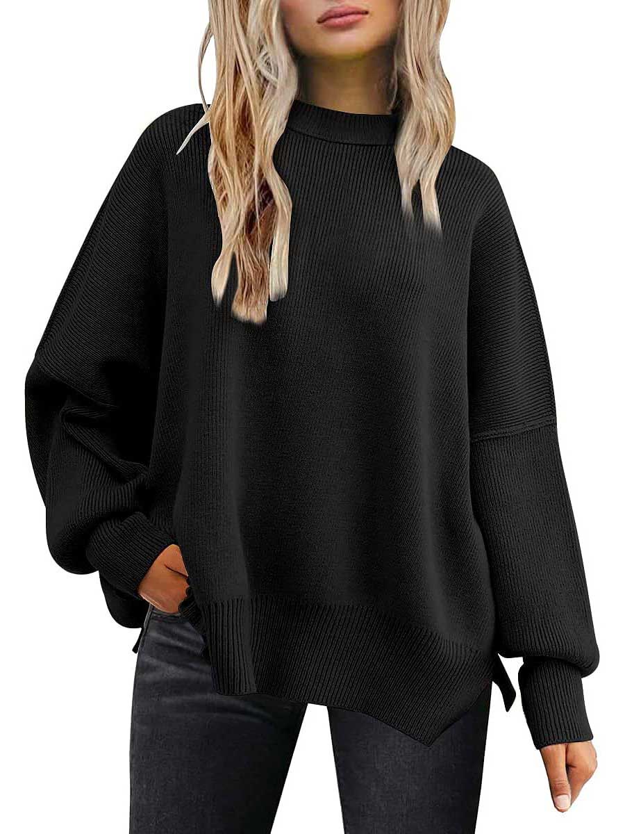 Bellevoga Crew Neck Batwing Long Sleeve Sweater