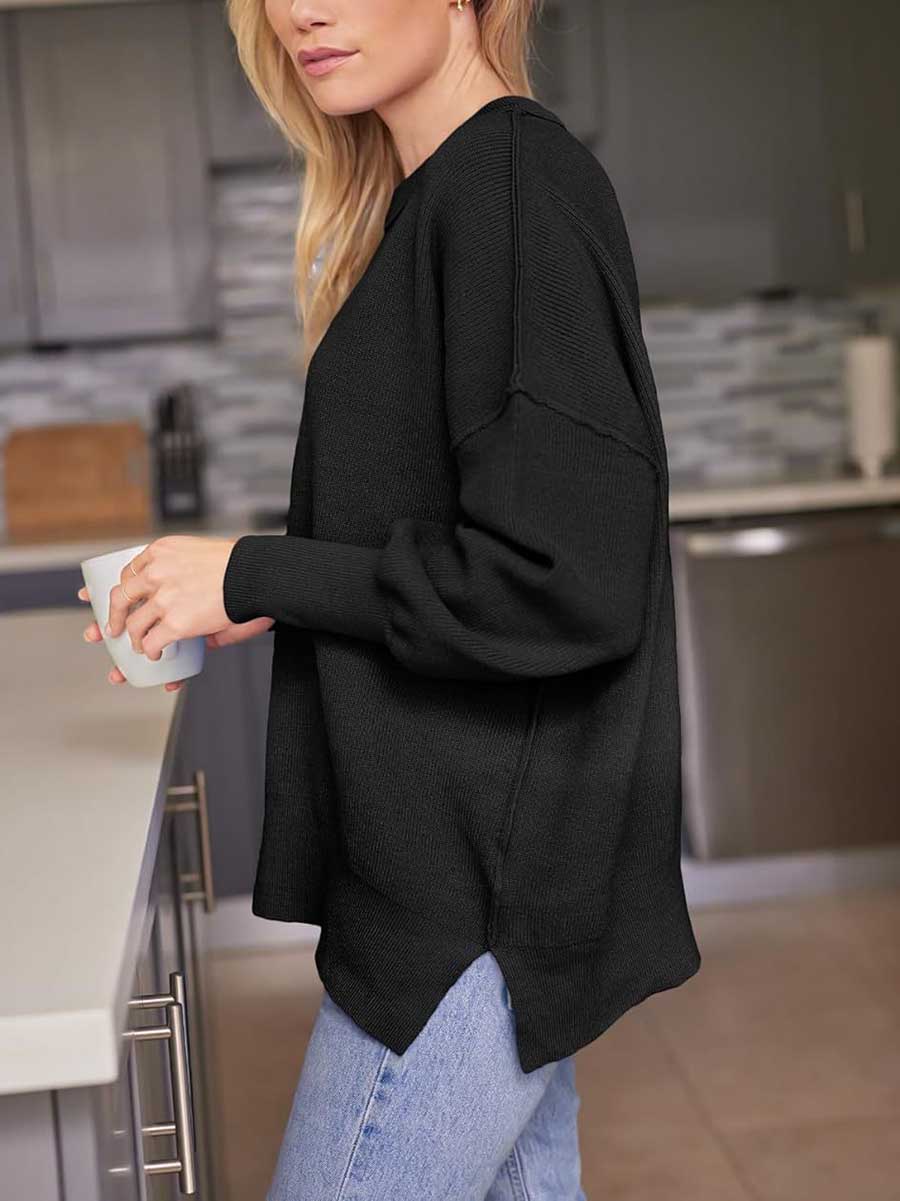 Bellevoga Crew Neck Batwing Long Sleeve Sweater