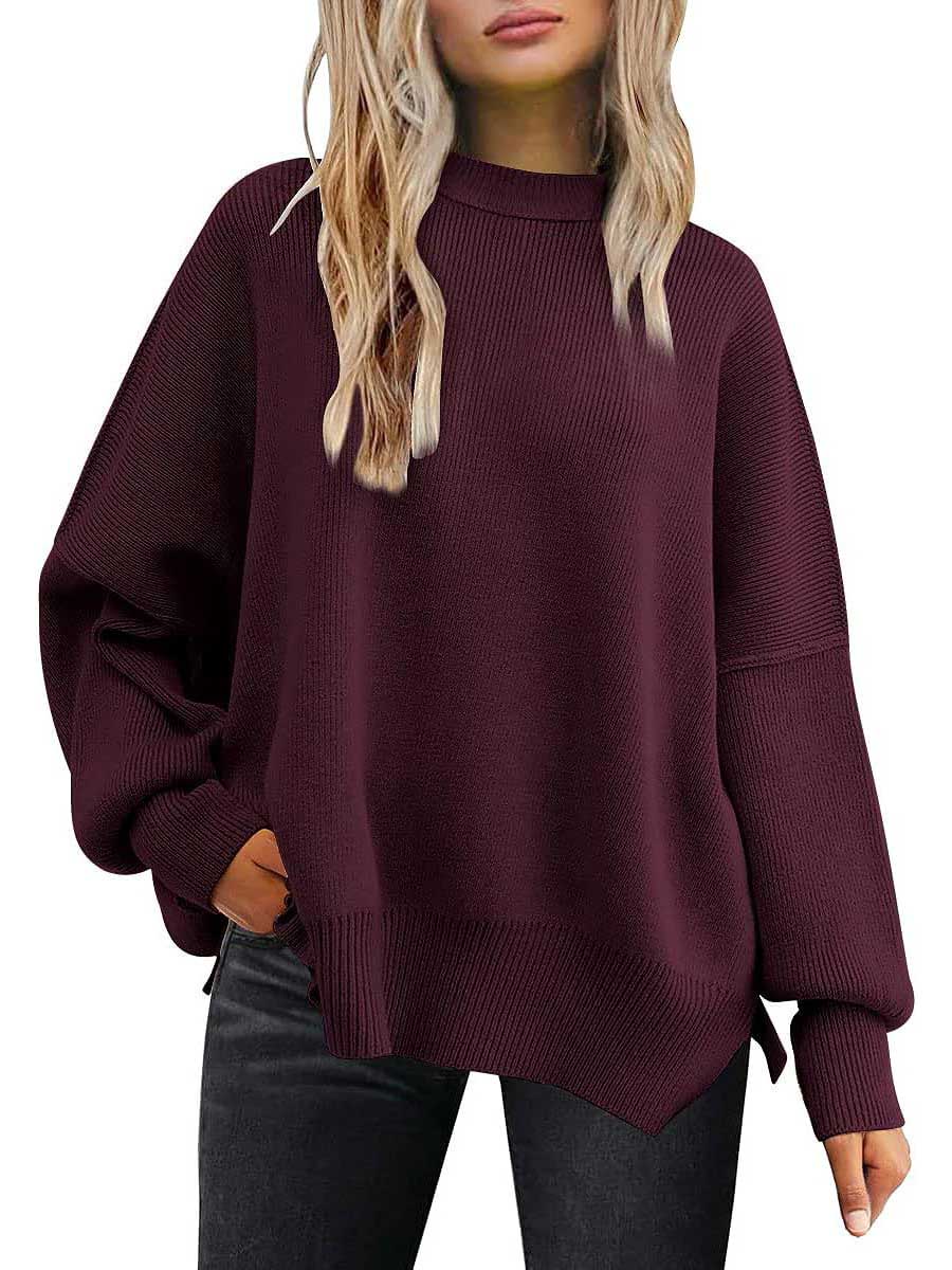 Bellevoga Crew Neck Batwing Long Sleeve Sweater