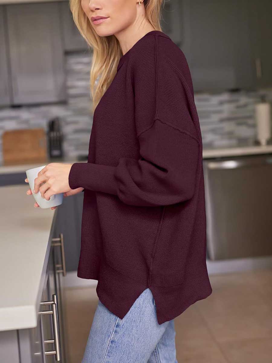 Bellevoga Crew Neck Batwing Long Sleeve Sweater