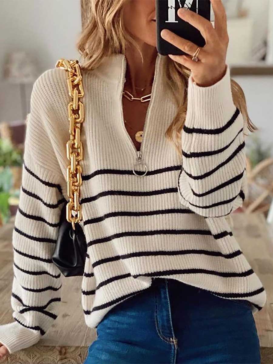 Bellevoga Striped Colorblock Long Sleeve Knit Top