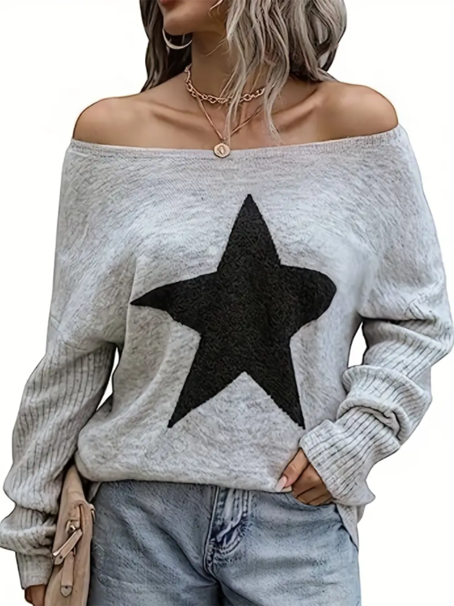 Bellevoga Star Pattern Crew Neck Pullover Sweater