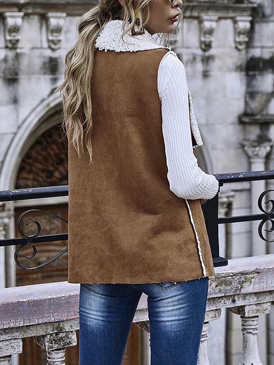 Bellevoga Sleeveless Large Lapel Suede Vest