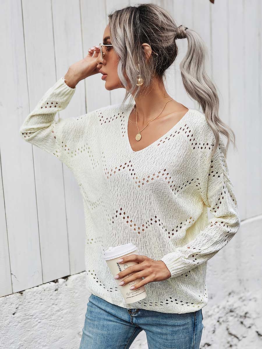 Bellevoga Cutout V-neck Knit Loose Sweater