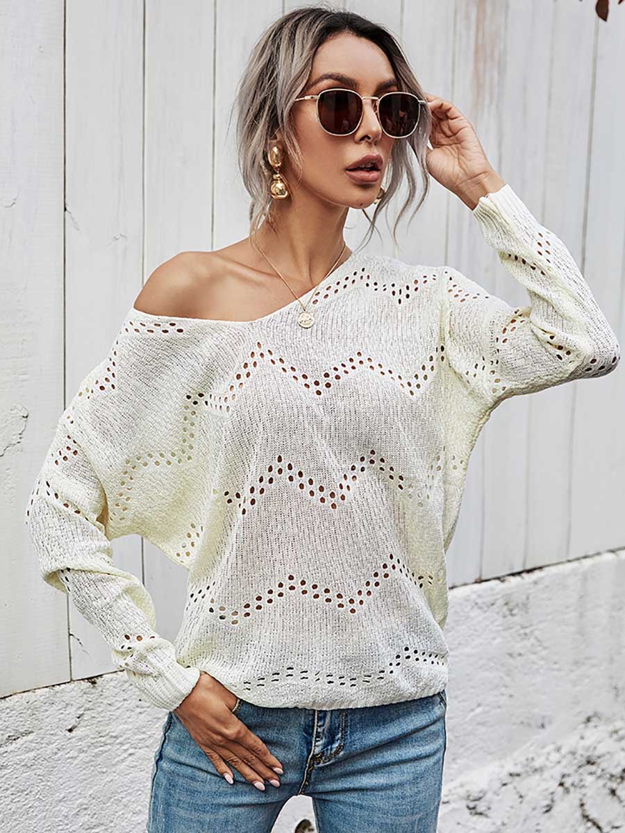 Bellevoga Cutout V-neck Knit Loose Sweater