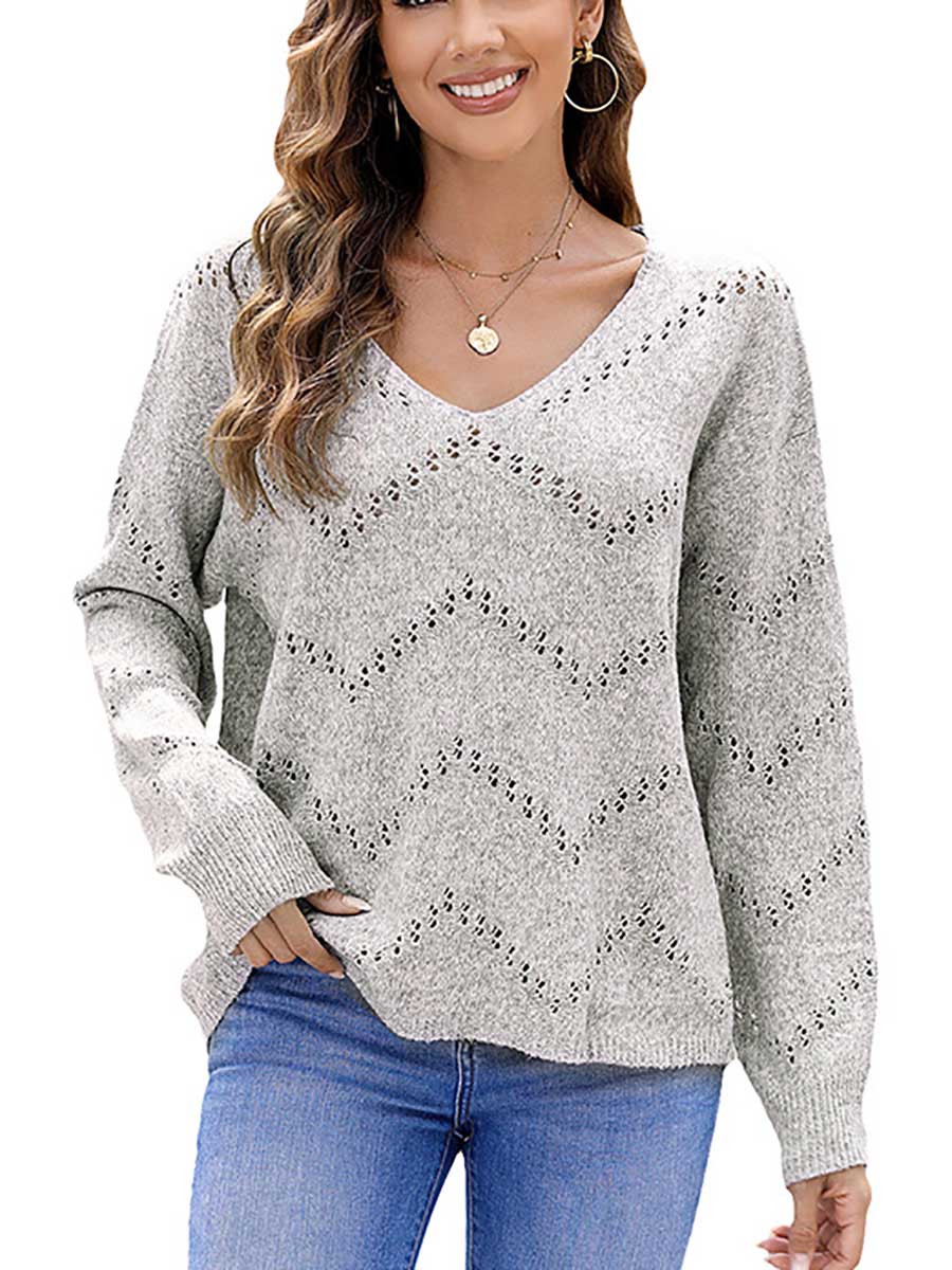 Bellevoga Cutout V-neck Knit Loose Sweater