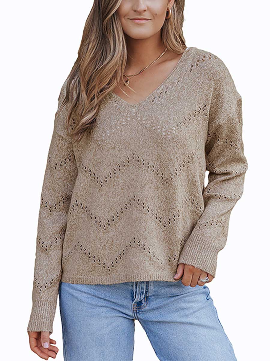 Bellevoga Cutout V-neck Knit Loose Sweater