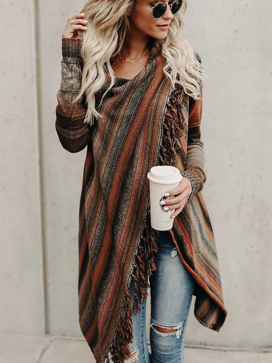 Bellevoga Fringed Sweater Knit Jacket