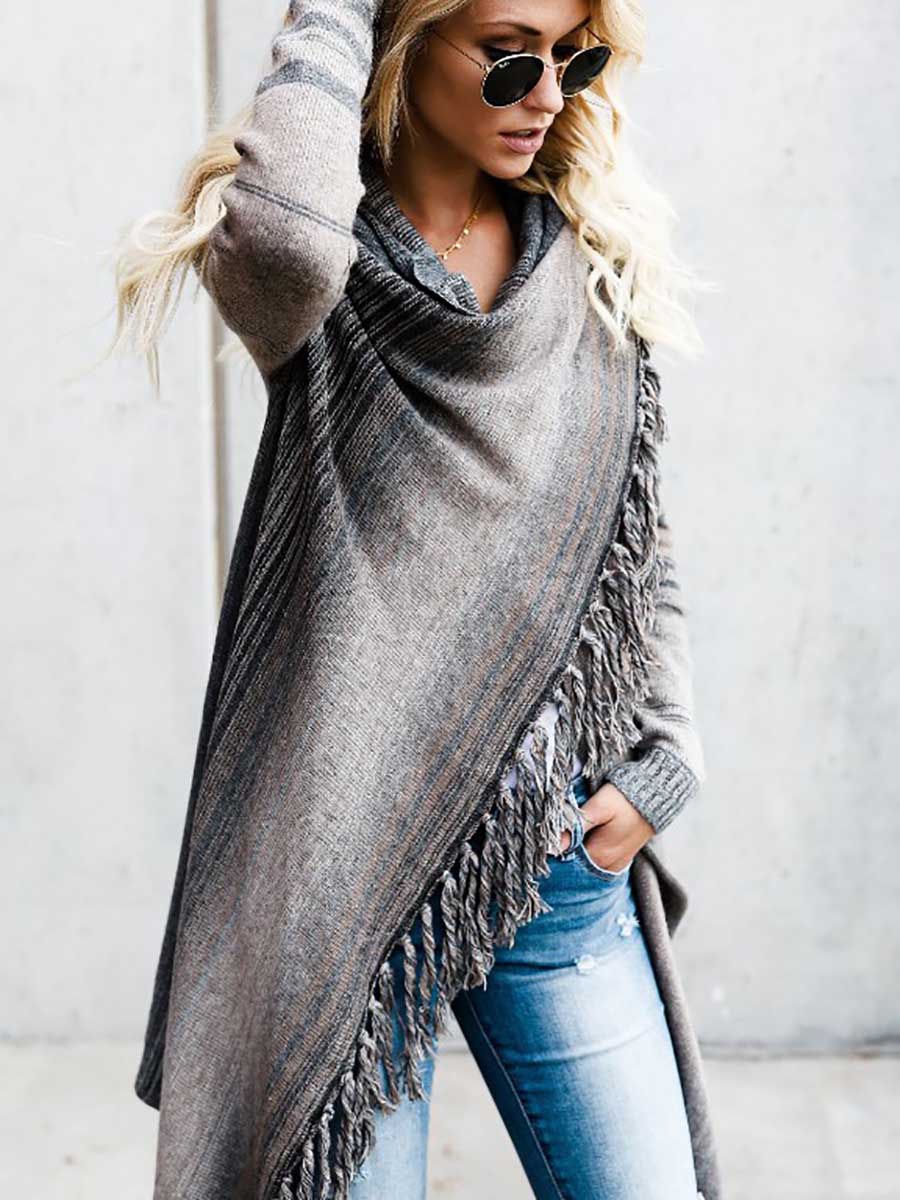 Bellevoga Fringed Sweater Knit Jacket