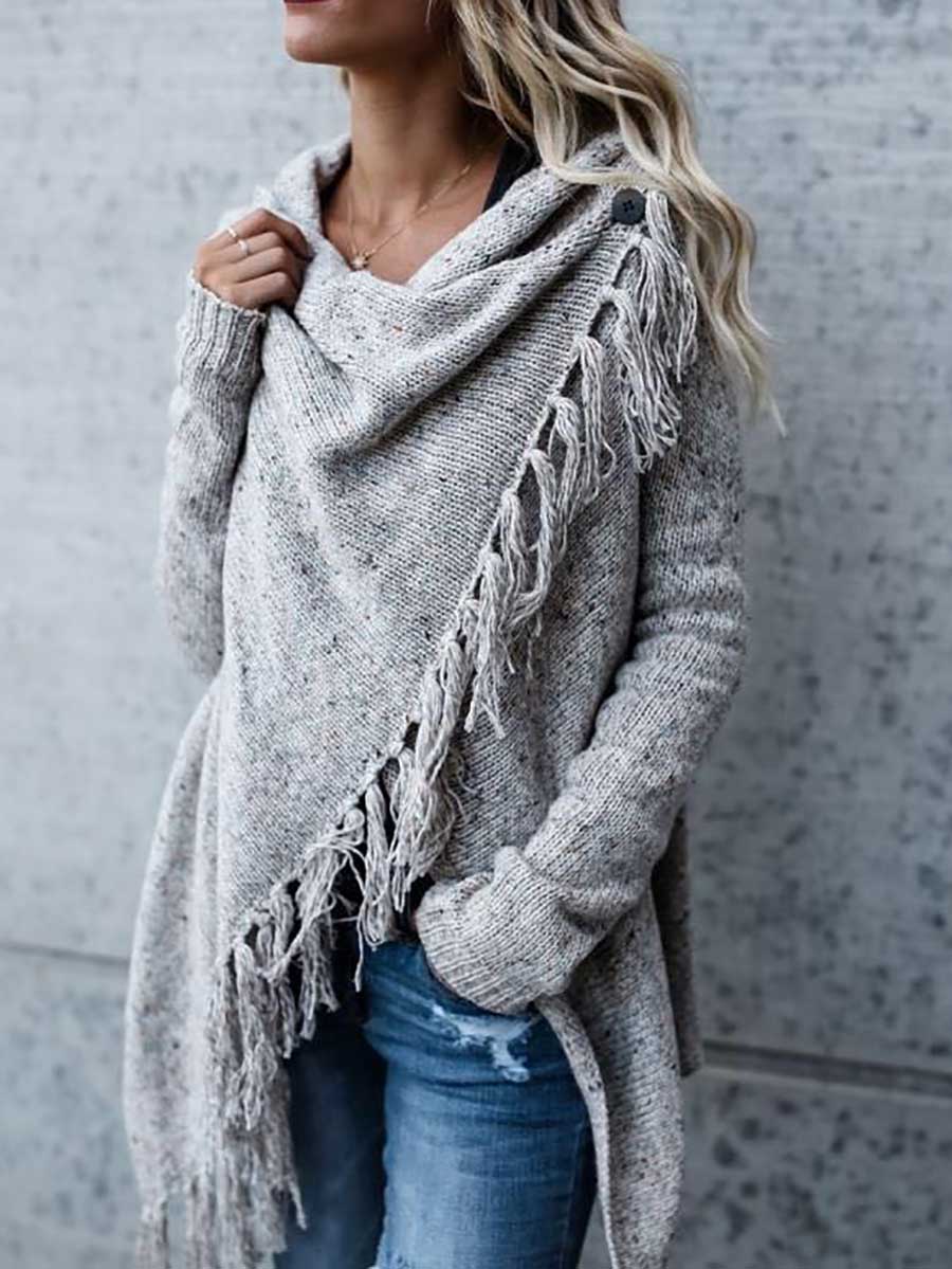 Bellevoga Fringed Sweater Knit Jacket