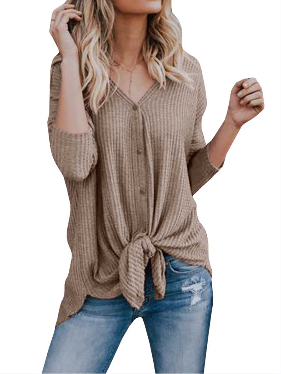 Bellevoga Long Sleeve V-Neck Cardigan T-Shirt Bottom Shirt