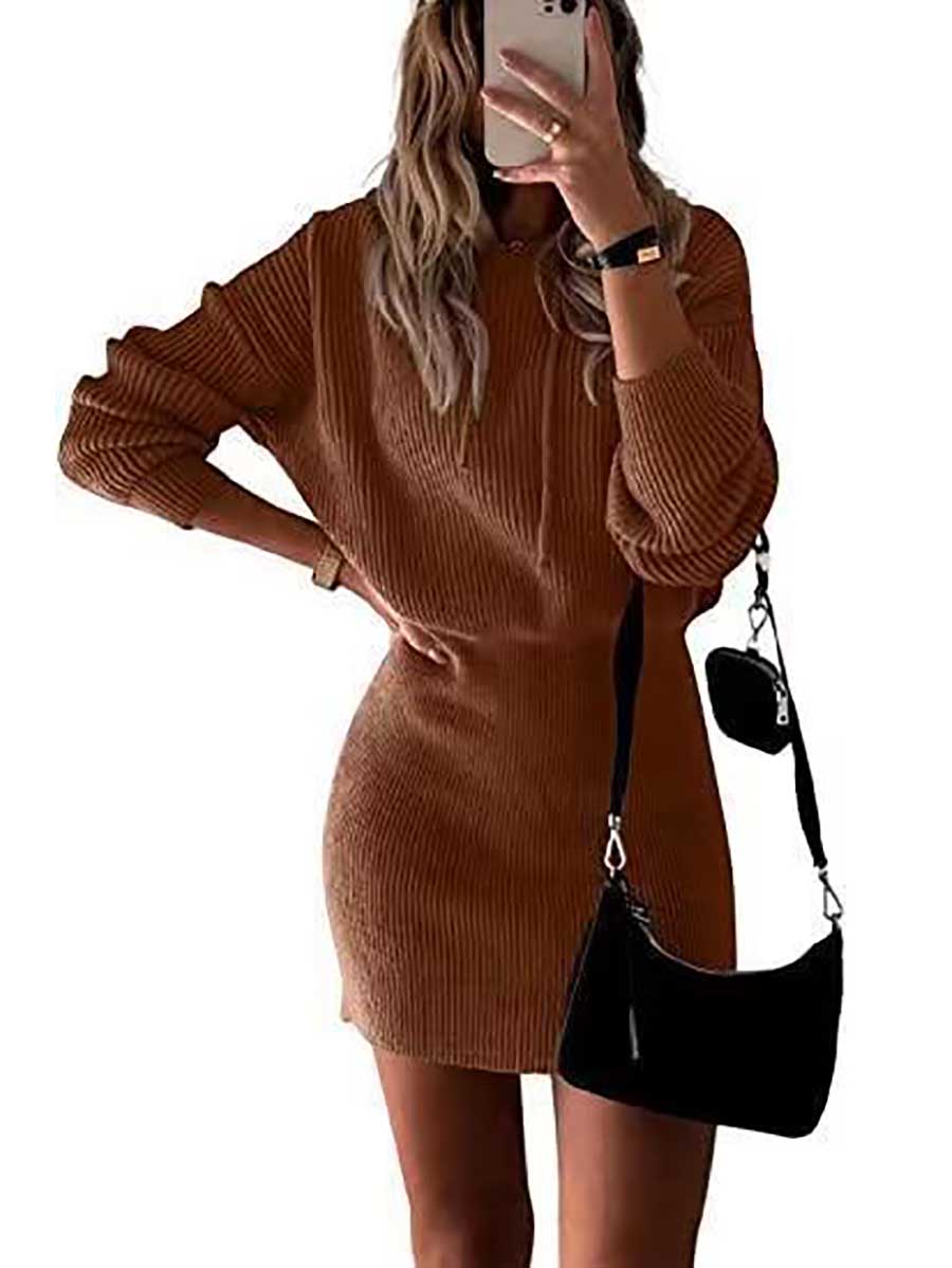 Bellevoga Solid Color Hooded Waisted Knit Wrap Skirt