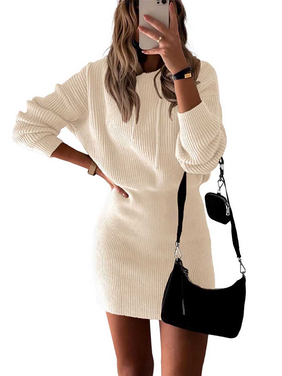 Bellevoga Solid Color Hooded Waisted Knit Wrap Skirt