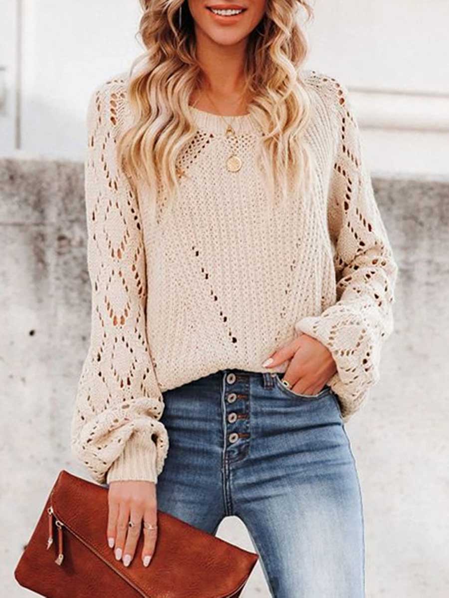 Bellevoga Cutout Knit Lantern Sleeve Sweater