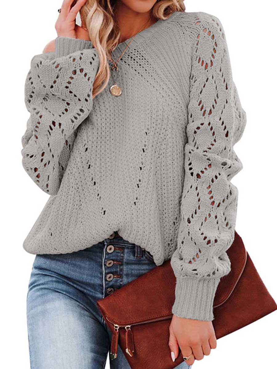 Bellevoga Cutout Knit Lantern Sleeve Sweater