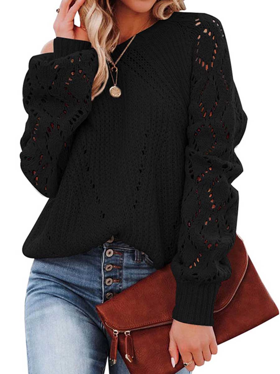 Bellevoga Cutout Knit Lantern Sleeve Sweater