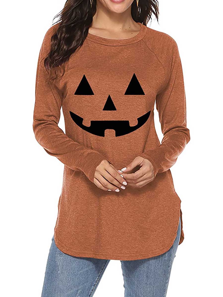 Bellevoga Halloween Printed T-Shirt Loose Long Sleeve