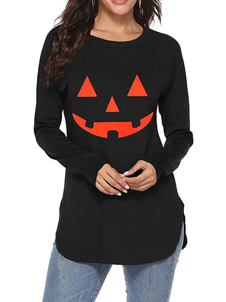 Bellevoga Halloween Printed T-Shirt Loose Long Sleeve