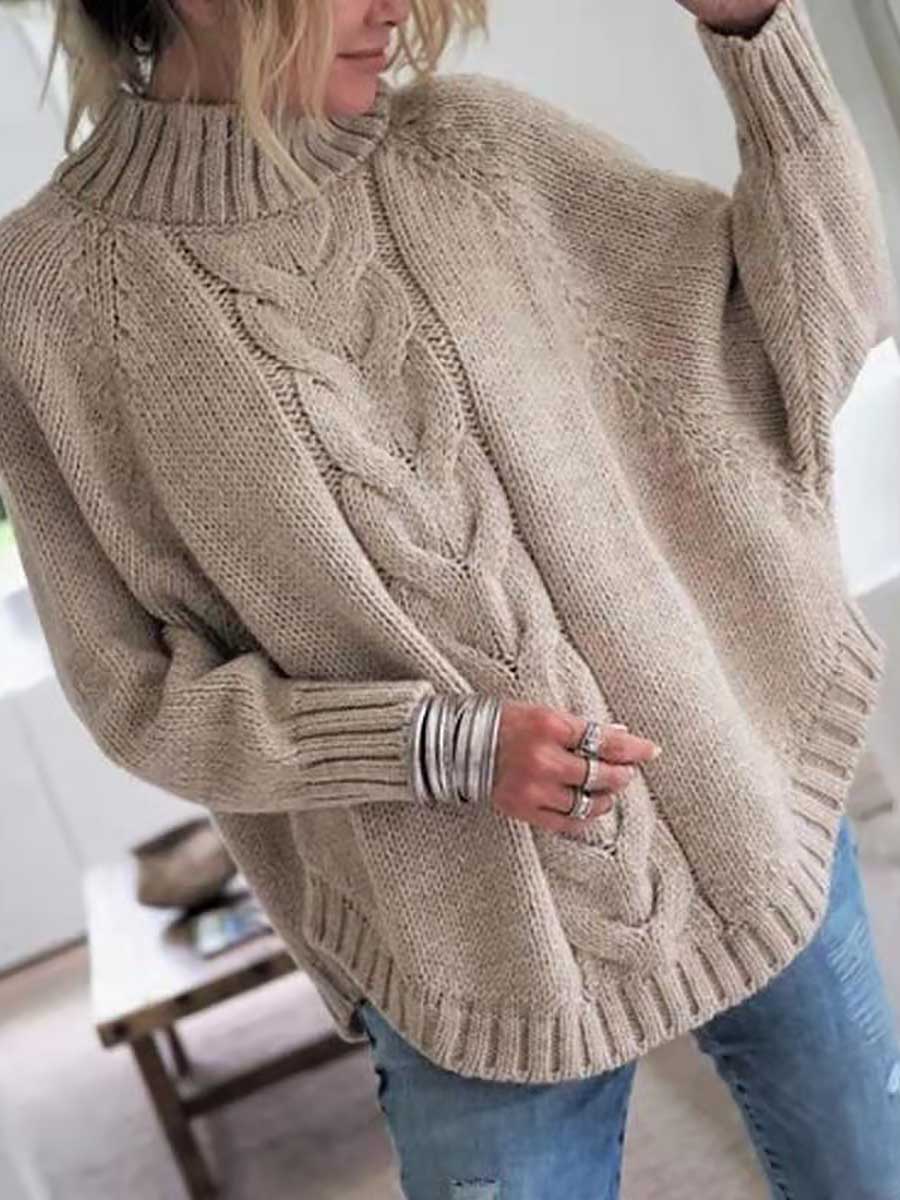 Bellevoga Batwing Sleeve Half High Neck Twist Knit