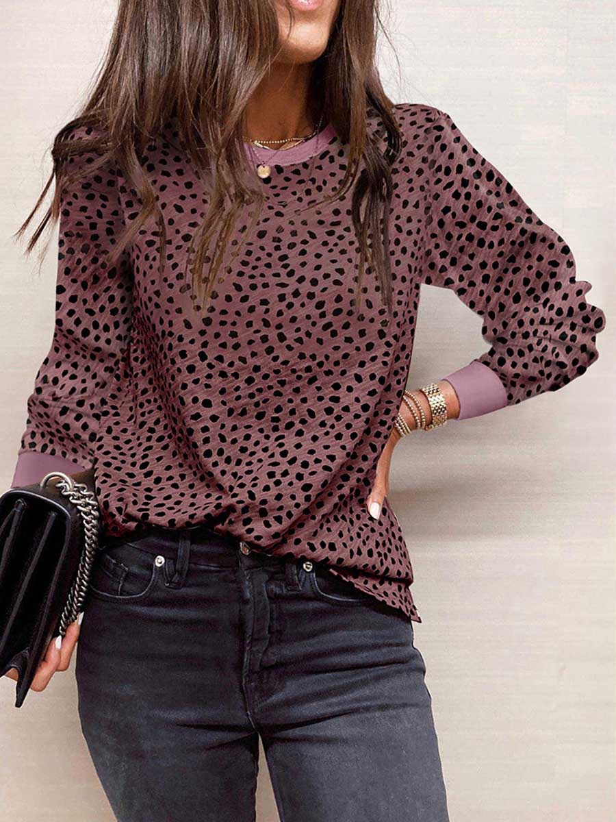 Bellevoga Thin Printed Long Sleeve Loose Sweatshirt