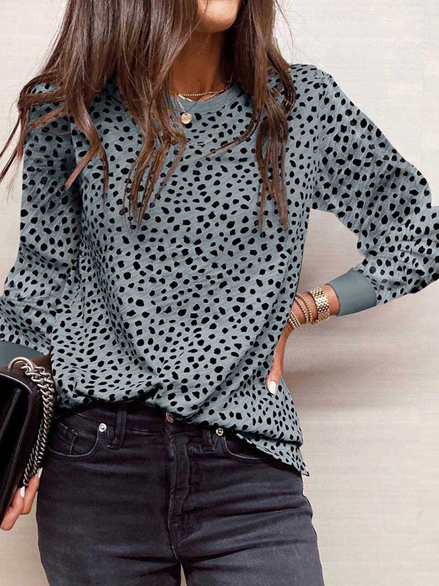 Bellevoga Thin Printed Long Sleeve Loose Sweatshirt