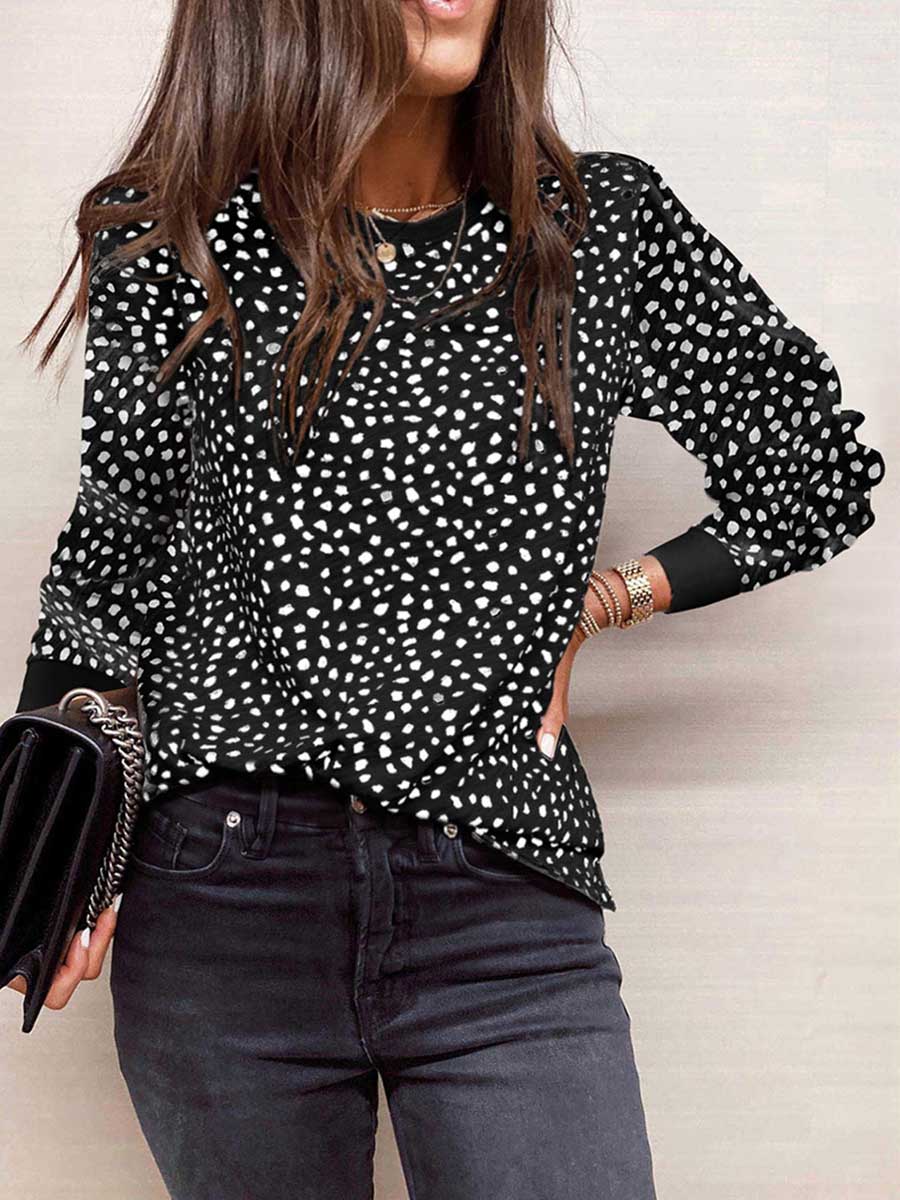 Bellevoga Thin Printed Long Sleeve Loose Sweatshirt