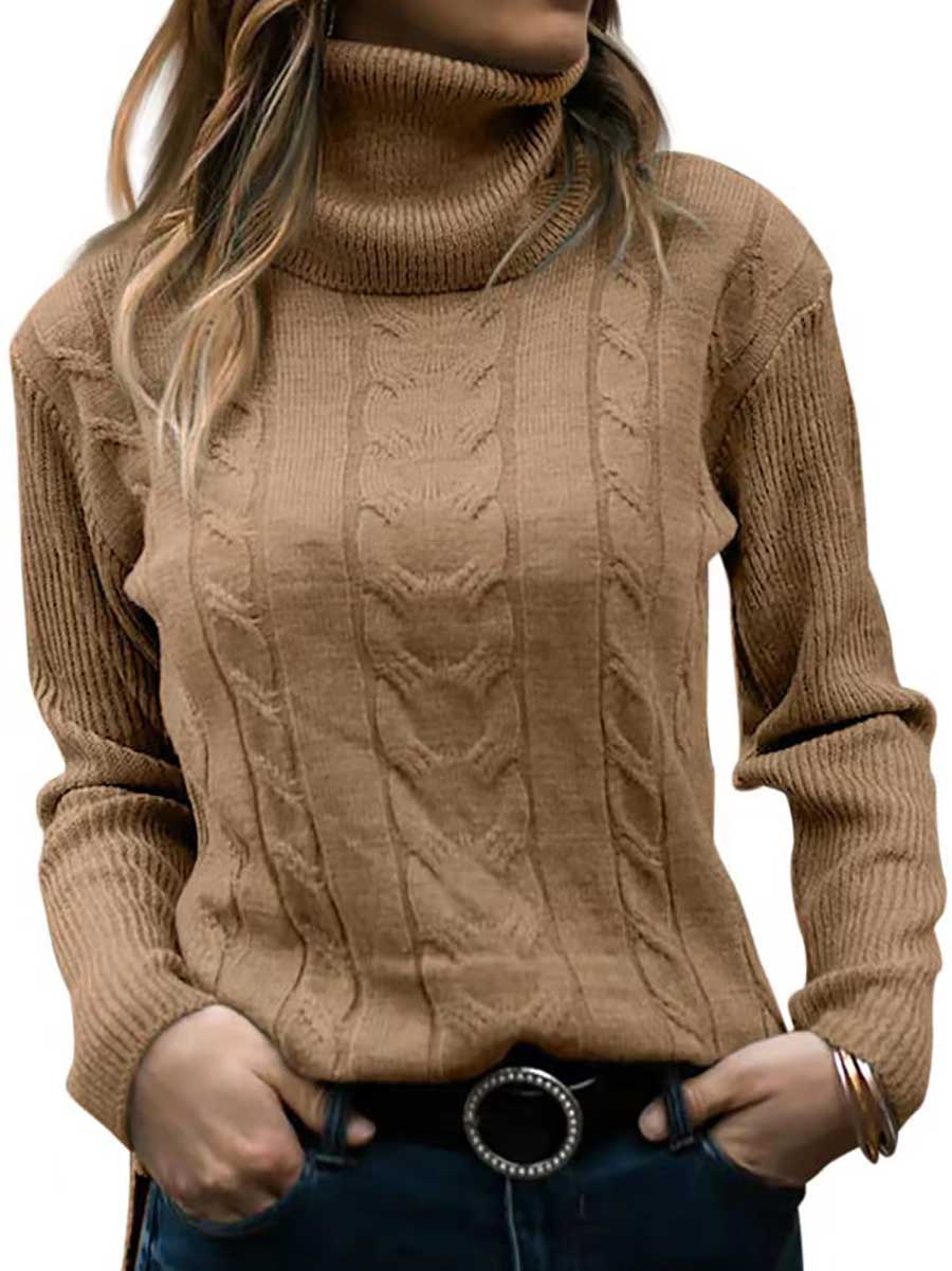 Bellevoga Turtleneck Knit Vintage Long Sleeve Sweater