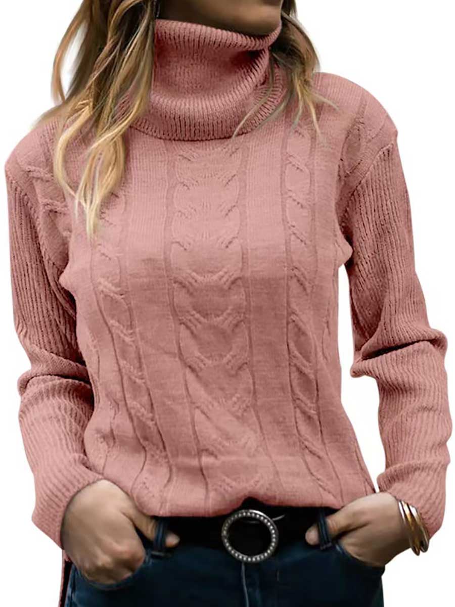 Bellevoga Turtleneck Knit Vintage Long Sleeve Sweater