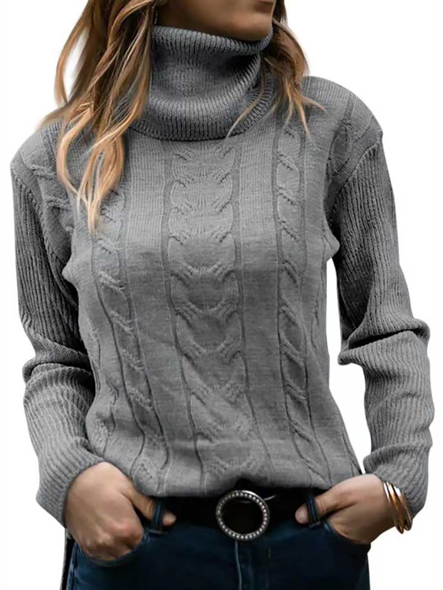 Bellevoga Turtleneck Knit Vintage Long Sleeve Sweater