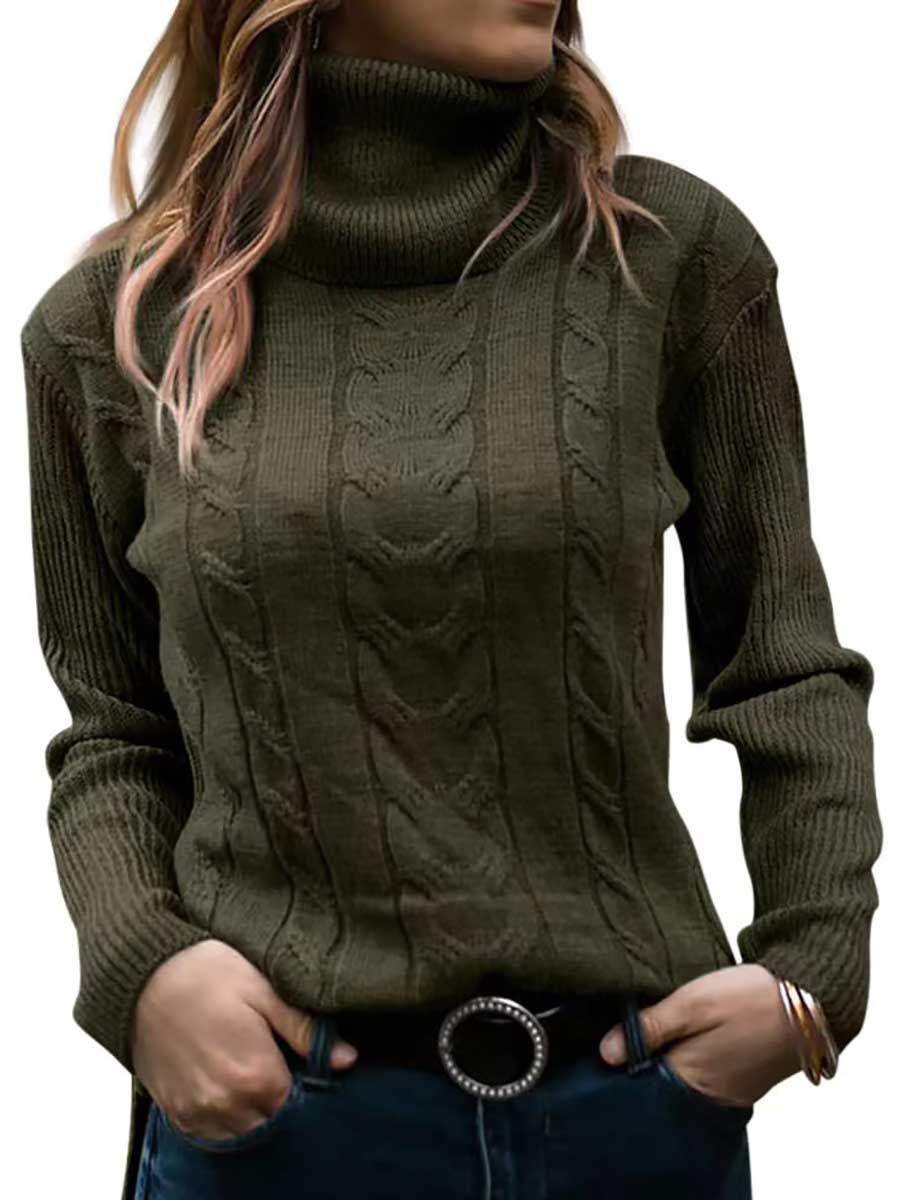 Bellevoga Turtleneck Knit Vintage Long Sleeve Sweater