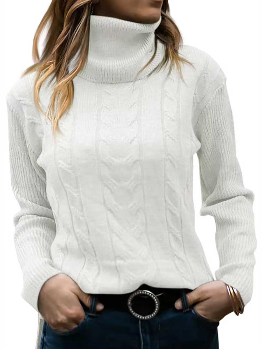 Bellevoga Turtleneck Knit Vintage Long Sleeve Sweater