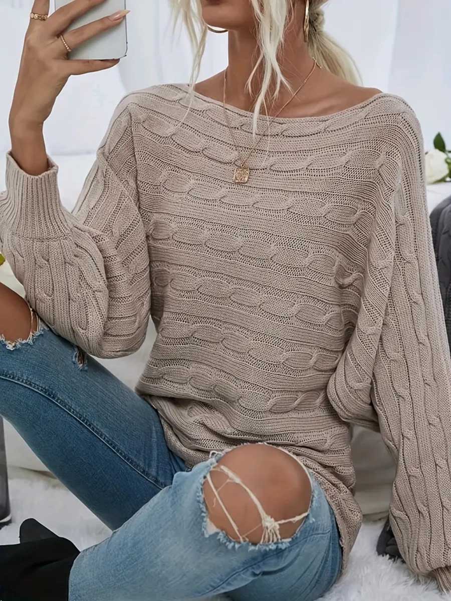 Bellevoga Strapless Sweater Stranded Knit Loose Pullover