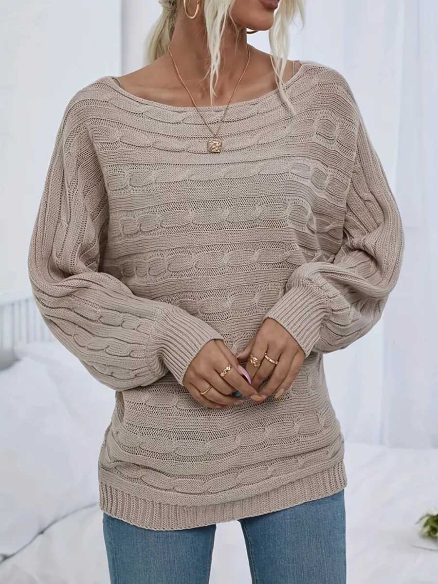 Bellevoga Strapless Sweater Stranded Knit Loose Pullover