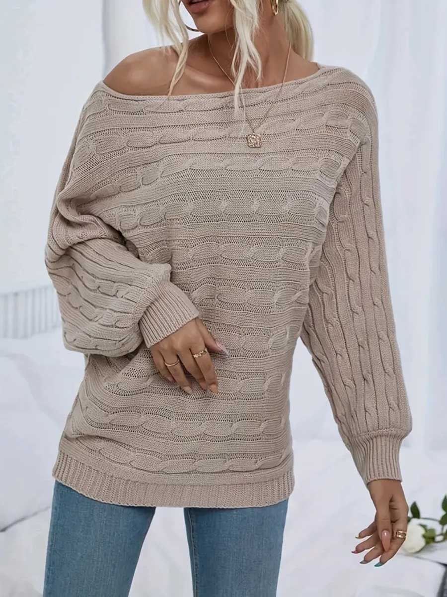 Bellevoga Strapless Sweater Stranded Knit Loose Pullover