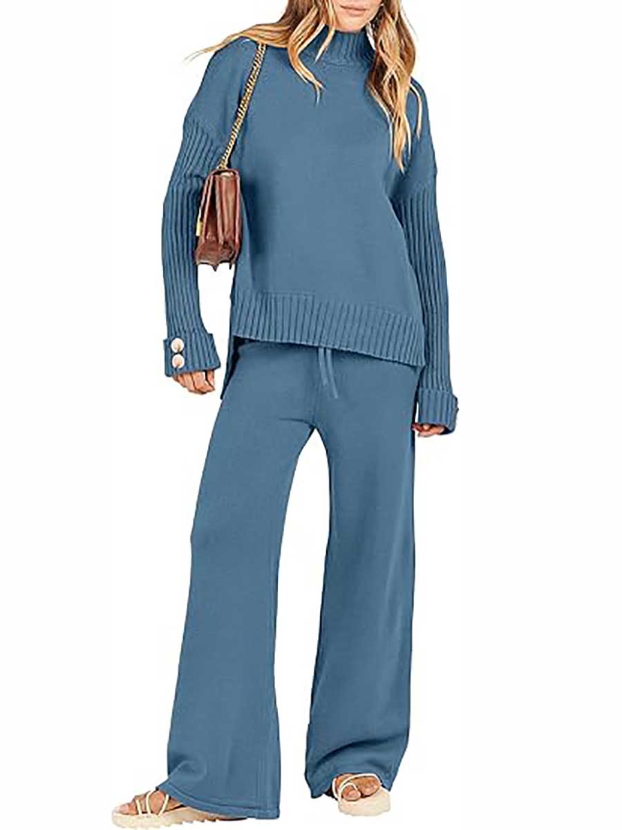 Bellevoga High Neck Sweater Thickened Loose Two-piece Set