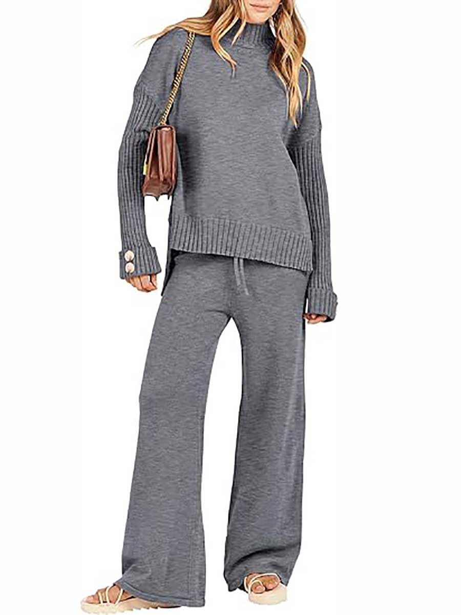 Bellevoga High Neck Sweater Thickened Loose Two-piece Set