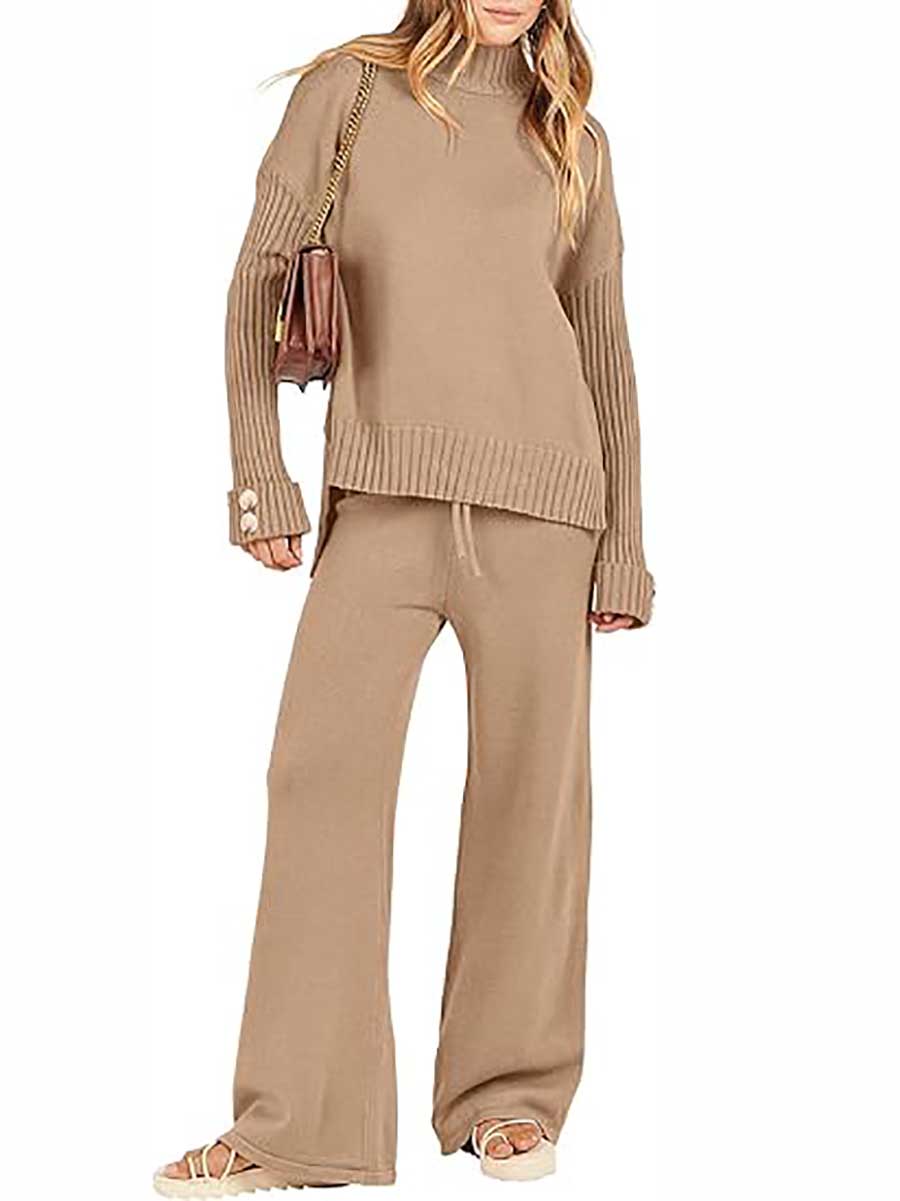 Bellevoga High Neck Sweater Thickened Loose Two-piece Set