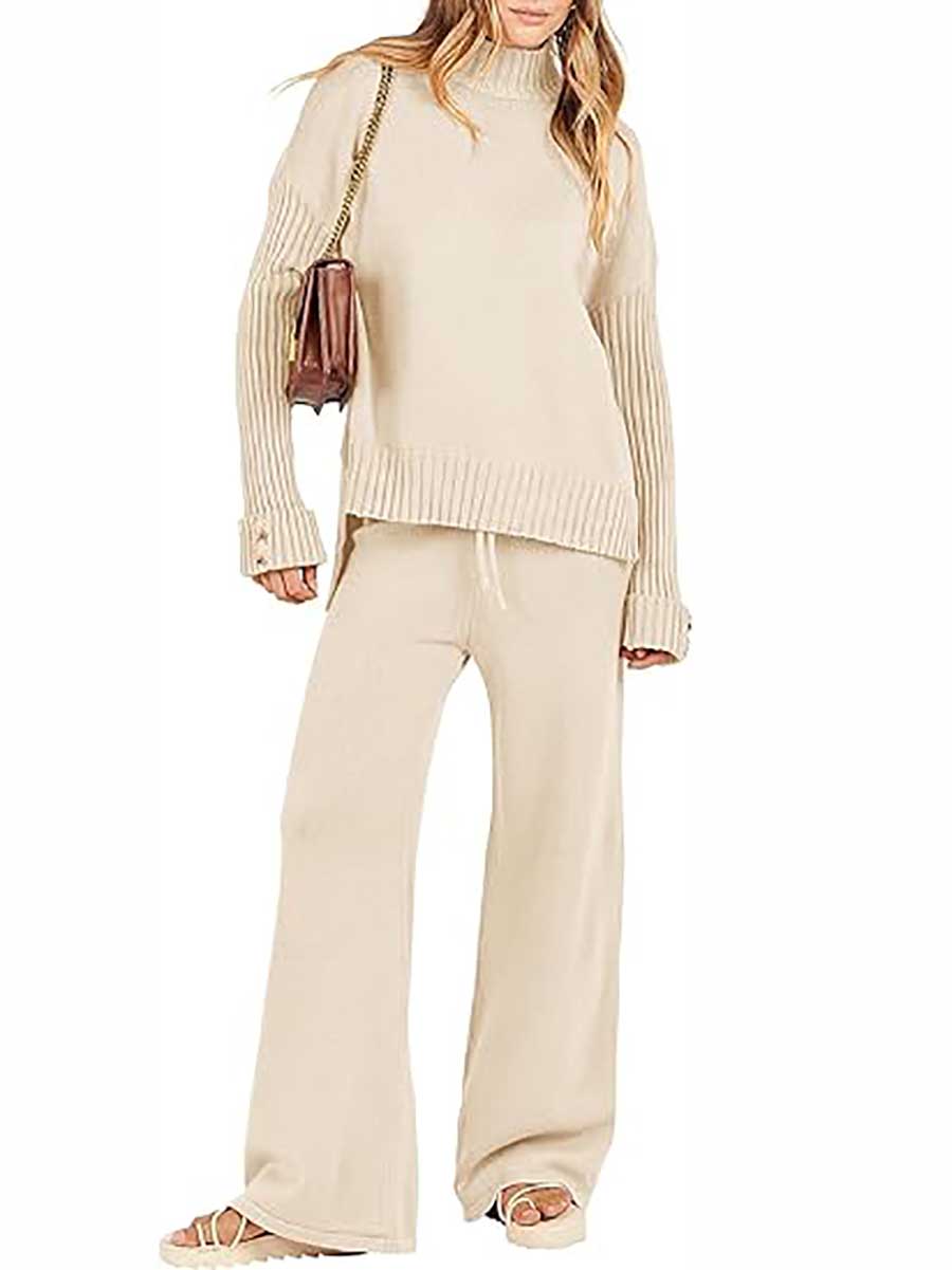 Bellevoga High Neck Sweater Thickened Loose Two-piece Set