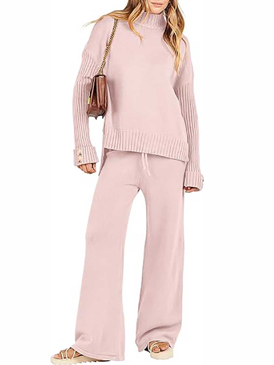 Bellevoga High Neck Sweater Thickened Loose Two-piece Set