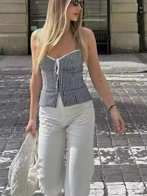 Casual Versatile Plaid Bustier Top