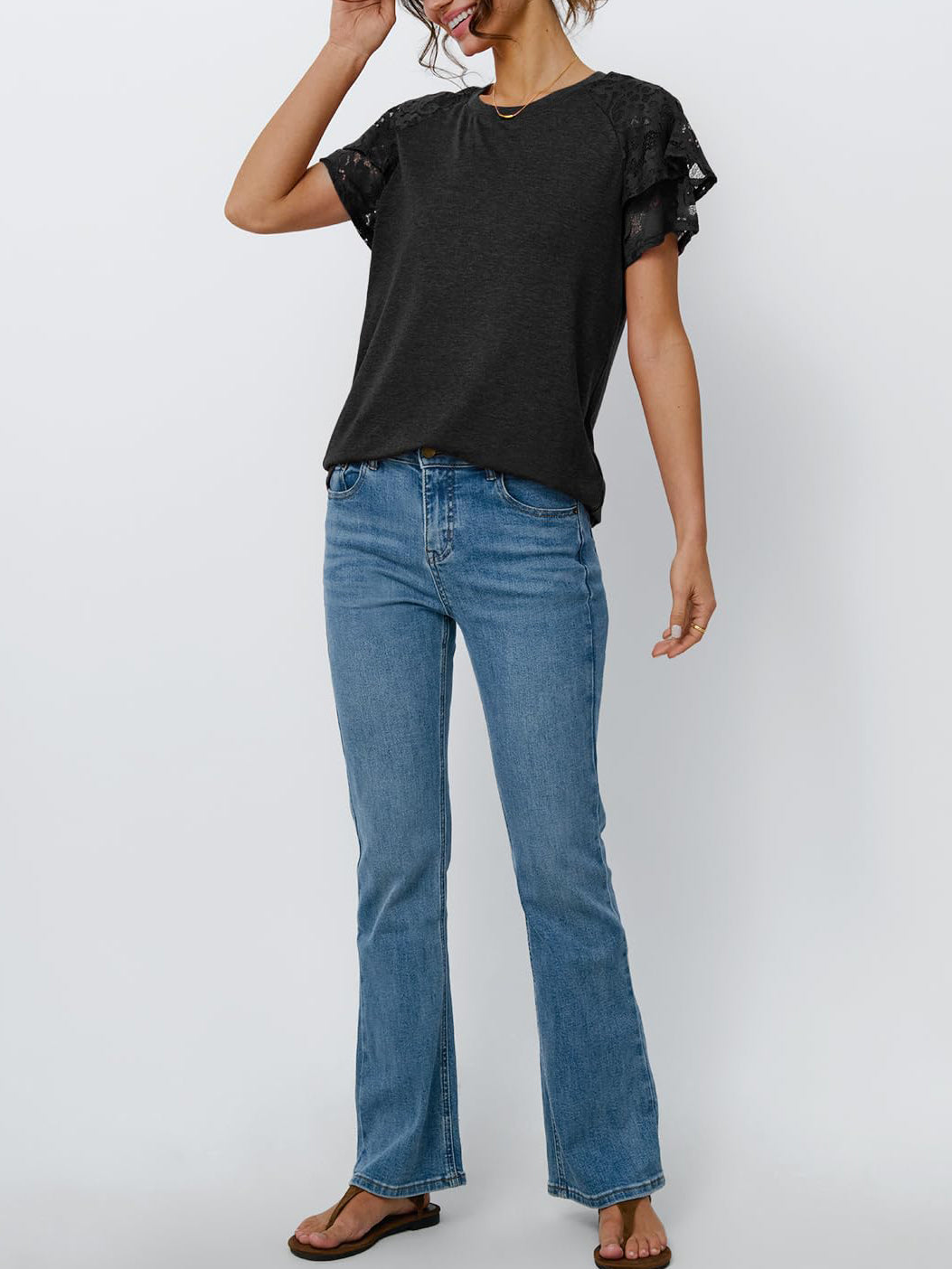 Round Neck Hollow Textured Panel Top