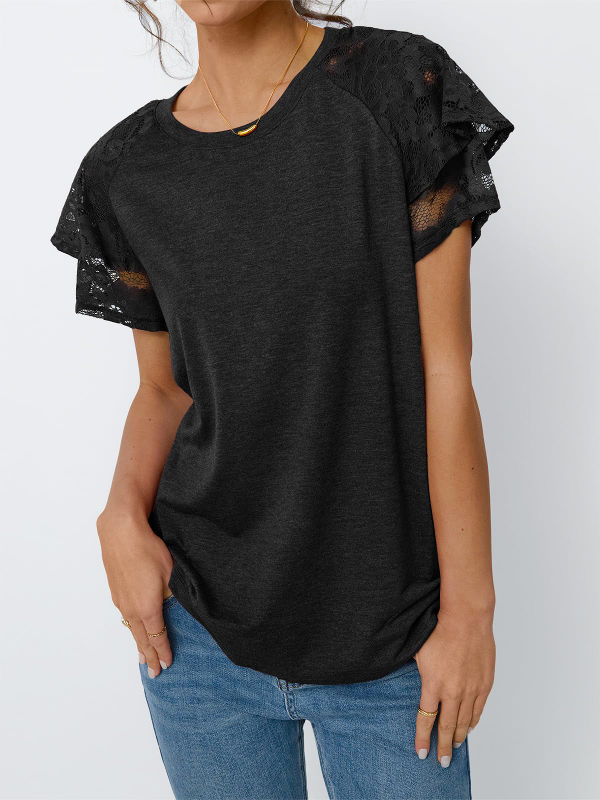 Round Neck Hollow Textured Panel Top