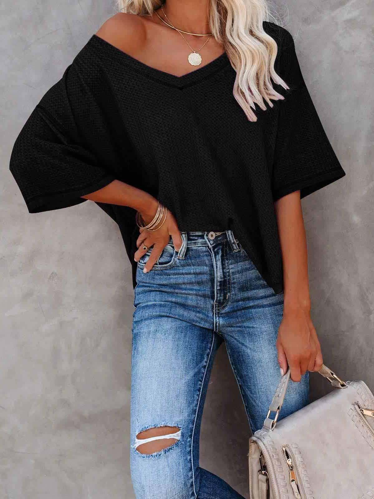 Bellevoga V-Neck Dolman Sleeve Top