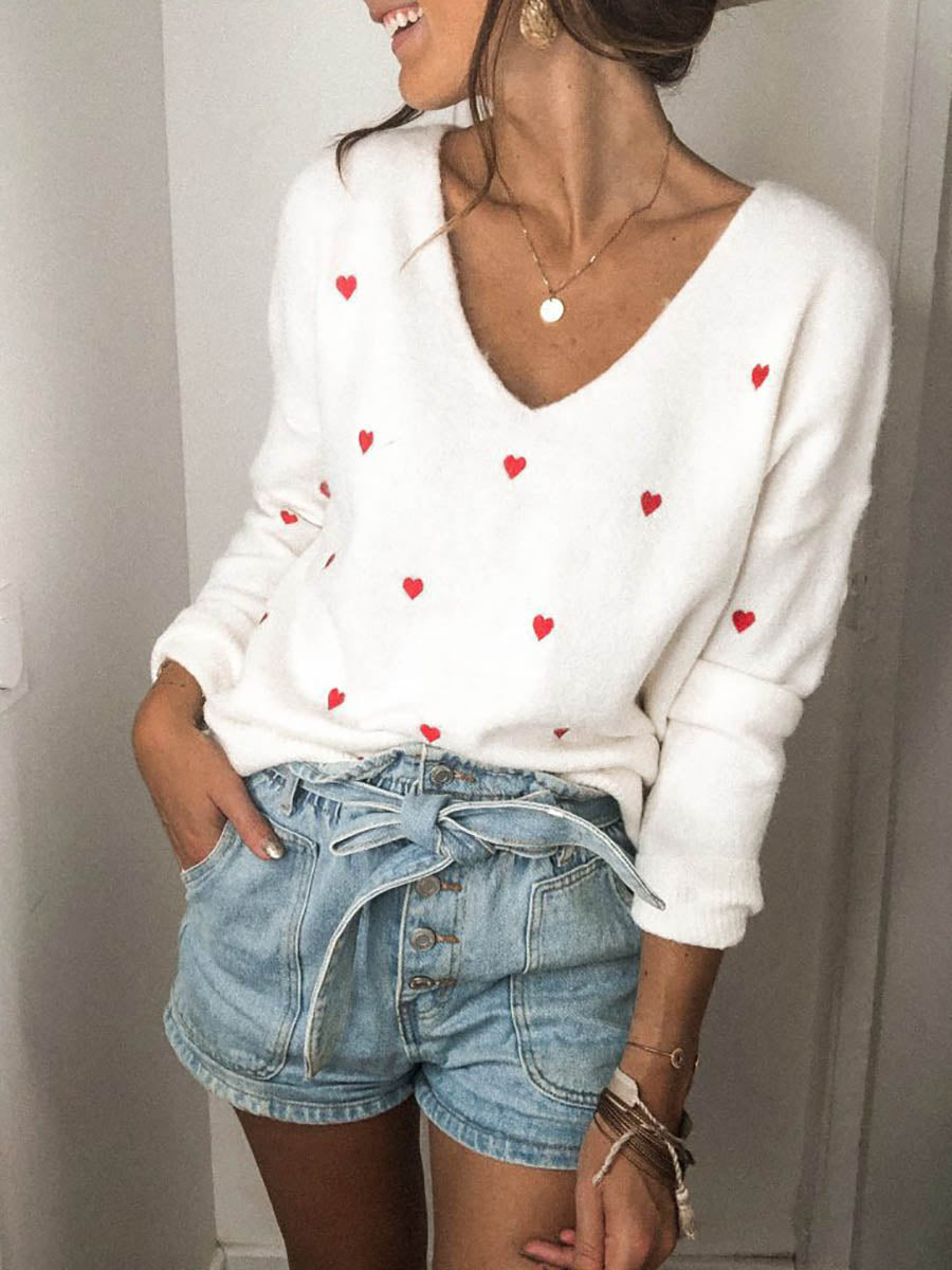 Bellevoga Love Polka Dot V-Neck Sweater