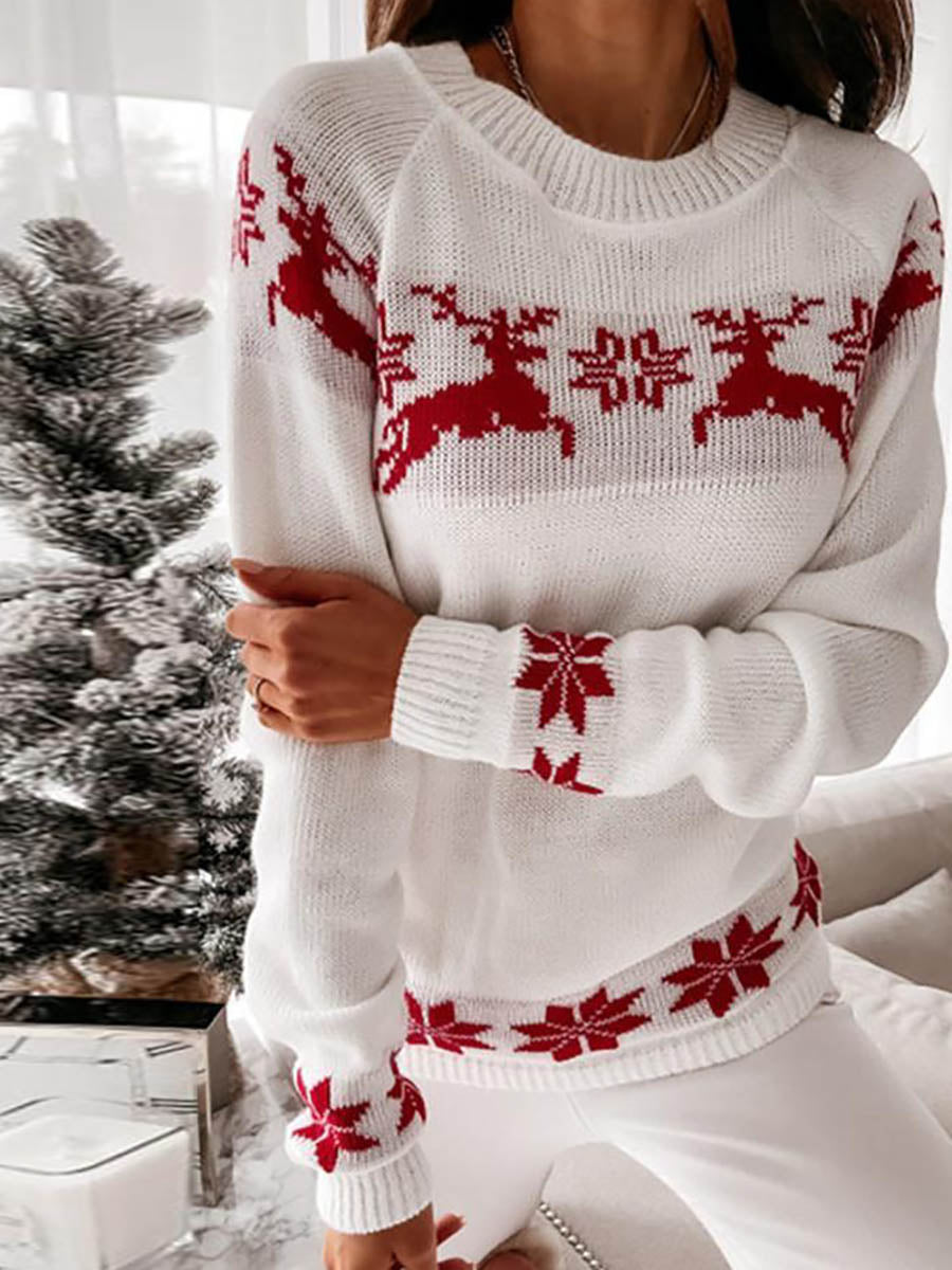 Bellevoga Christmas Snowflake Long-sleeved Knitted Sweater