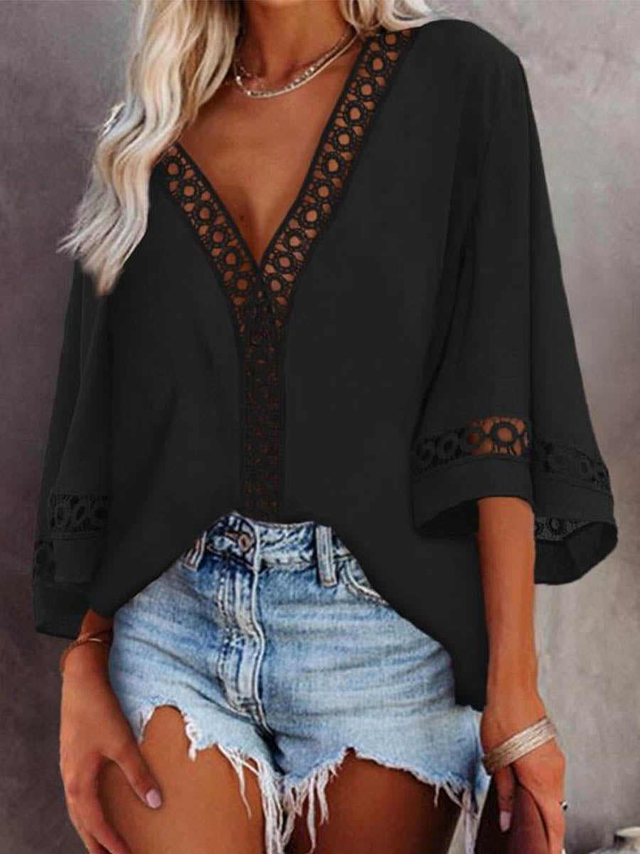 Stunnncal Lace V-neck Shirt（5 colors）