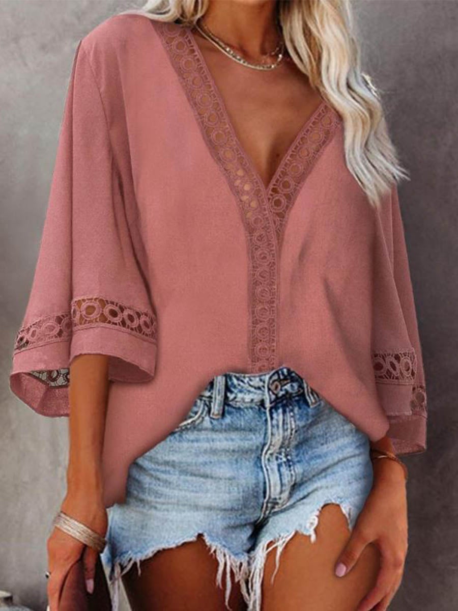 Stunnncal Lace V-neck Shirt（5 colors）