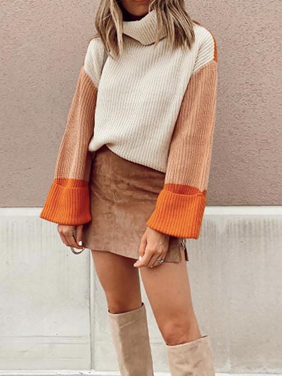 Bellevoga Pumpkin Oversized Color Block Sweater